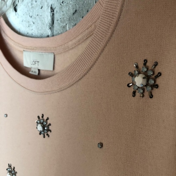 Ann Taylor Loft Pink Jeweled Crewneck - Picture 2 of 4